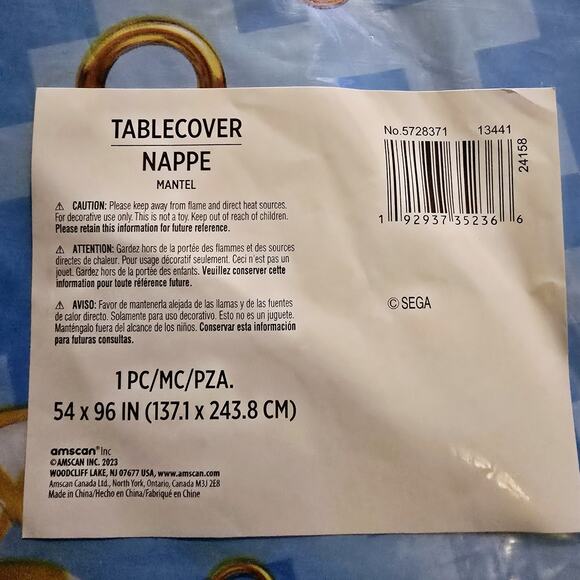 Sonic The Hedgehog Sega Amscan Tablecover 54 x 96 in - Picture 3 of 3